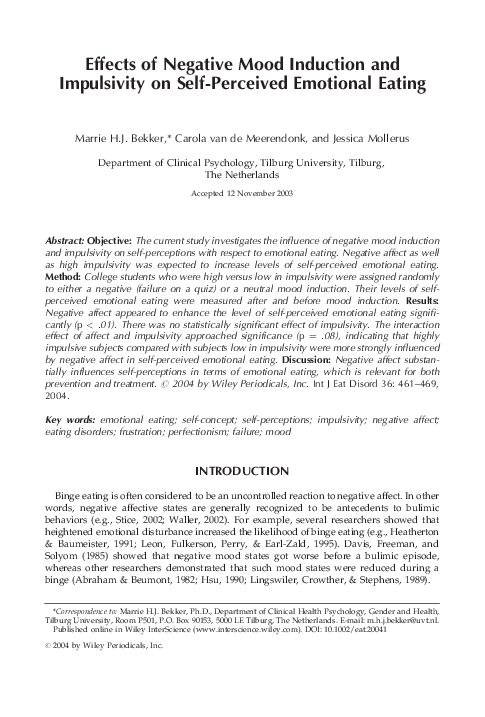 (PDF) Effects of Negative Mood Induction and Impulsivity on Self ...