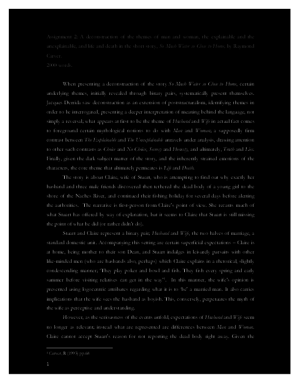 Deconstructionist analysis of Raymond Carver