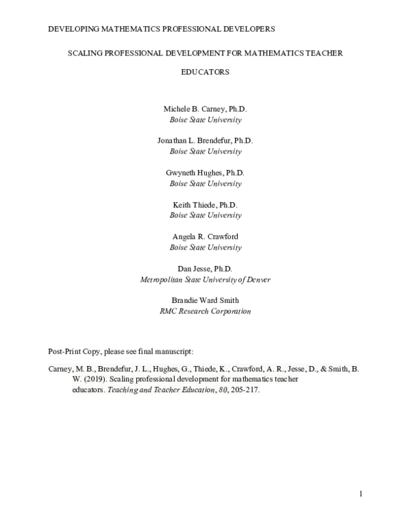 (PDF) Scaling professional development for mathematics teacher ...