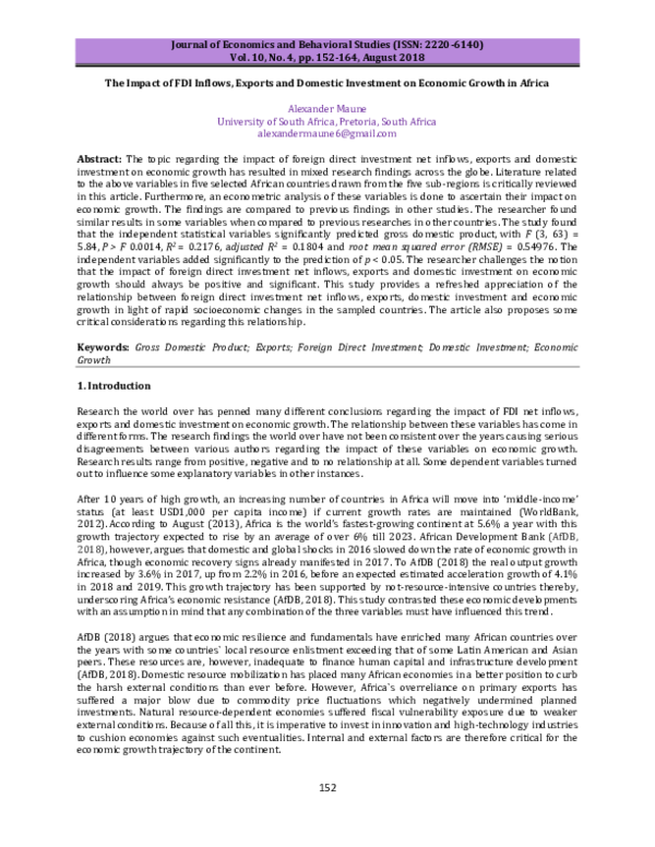 (PDF) The Impact of FDI Inflows, Exports and Domestic Investment on ...