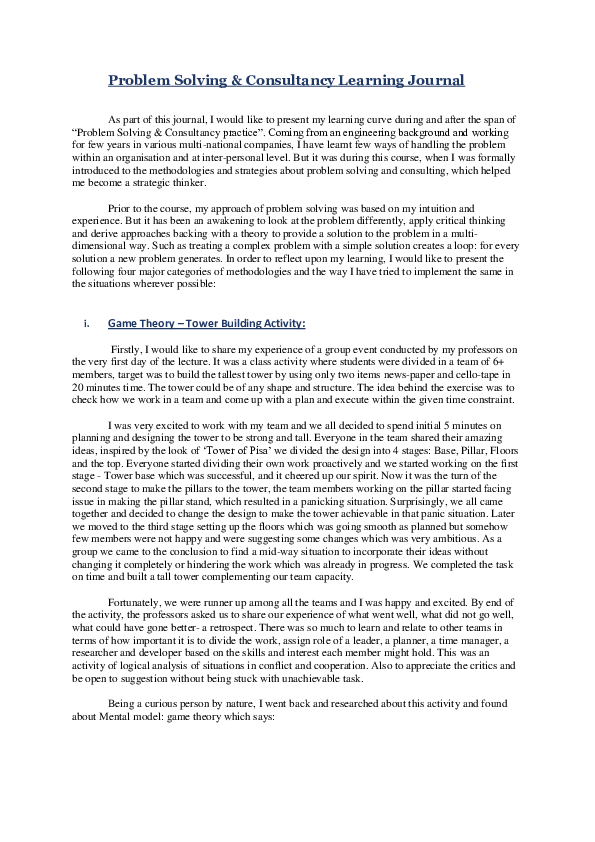 (DOC) Problem Solving & Consultancy Learning Journal copy