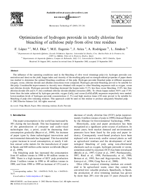 (PDF) Optimization of hydrogen peroxide in totally chlorine free