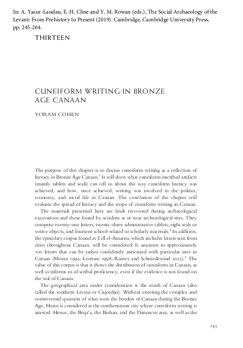 (PDF) CUNEIFORM WRITING IN BRONZE AGE CANAAN Yoram Cohen Academia.edu