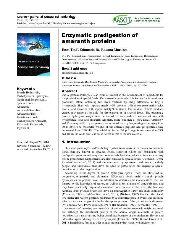 (PDF) Enzymatic predigestion of amaranth proteins Citation