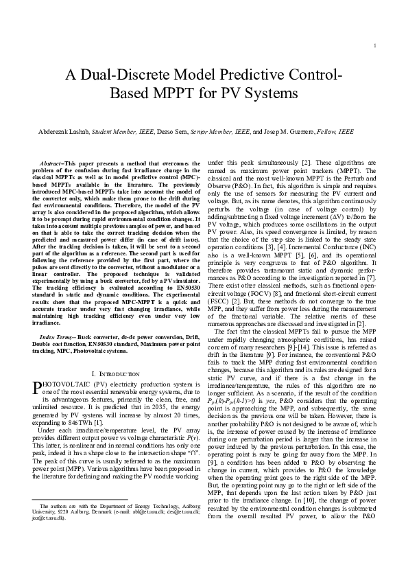 (PDF) A Dual-Discrete Model Predictive Control-Based MPPT for PV Systems