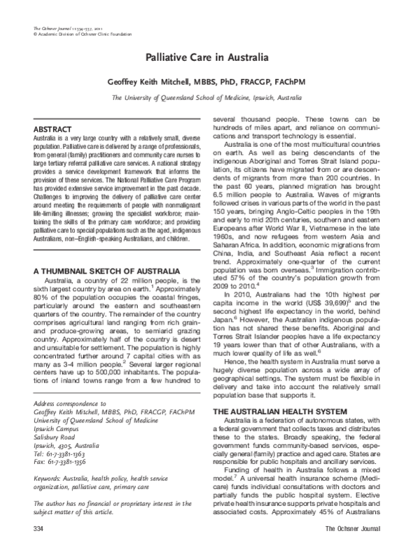 (PDF) Palliative care in australia
