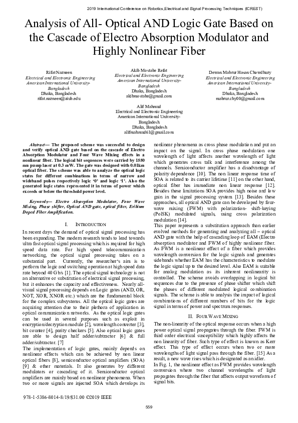 (PDF) Analysis of All-Optical AND Logic Gate Based on the Cascade of ...