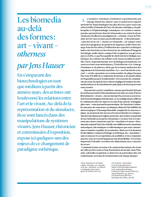 (PDF) Les biomedia au-delà des formes / Biomedia beyond Forms (French ...