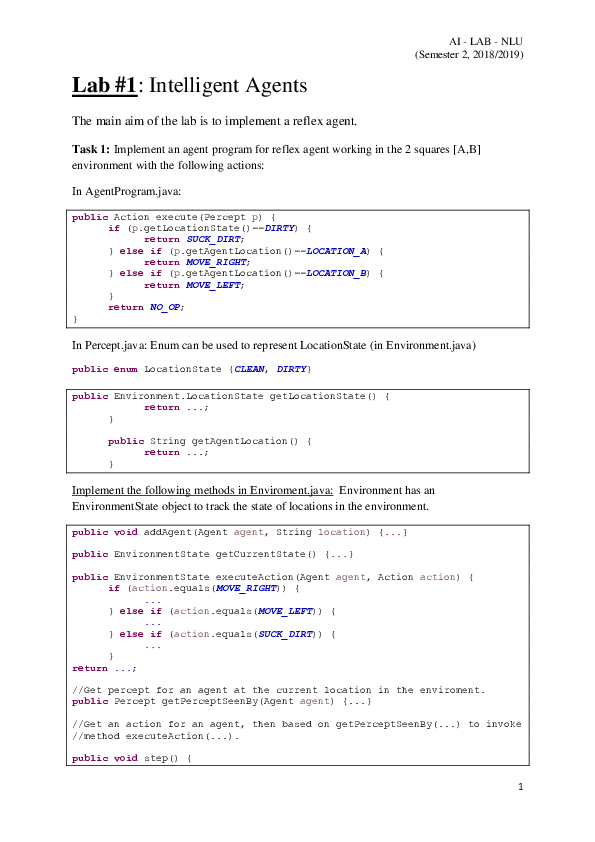 (PDF) Lab 1 Intelligent Agents