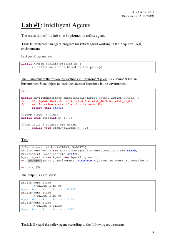 (PDF) Lab #1: Intelligent Agents