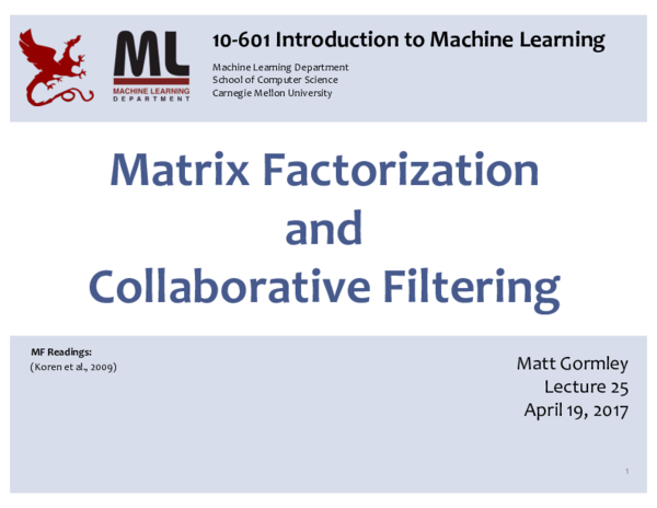 (PDF) Matrix Factorization and Collaborative Filtering