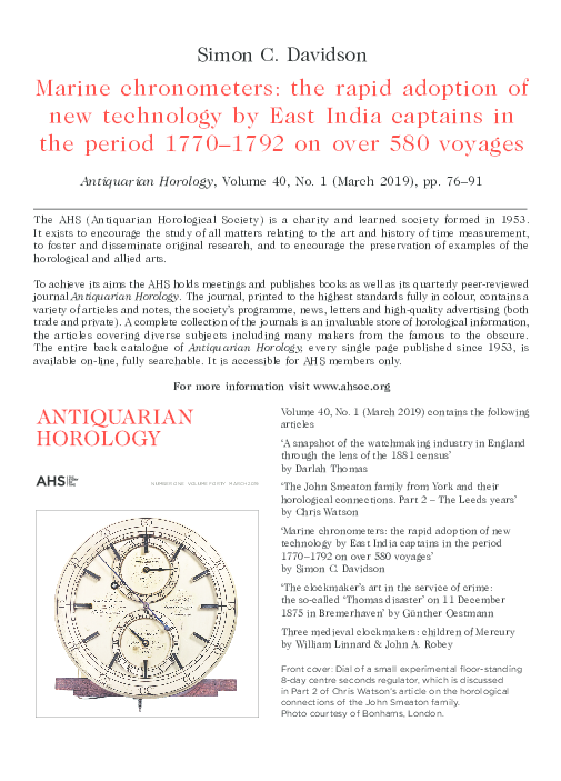 Marine Chronometers: the rapid adoption of new technology by East India captains in the period 1770-1792 on over 580 voyages