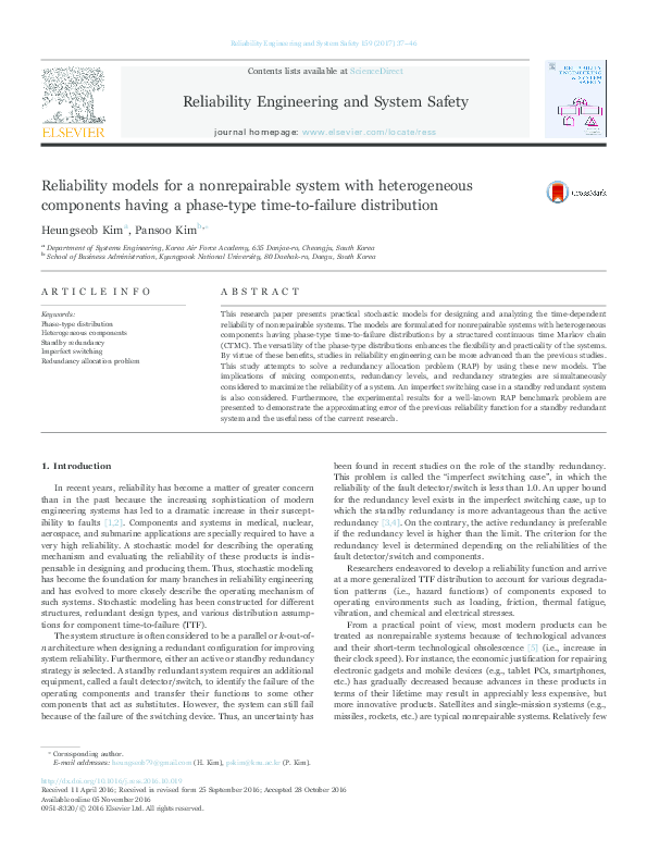 (PDF) Reliability models for a nonrepairable system with heterogeneous ...