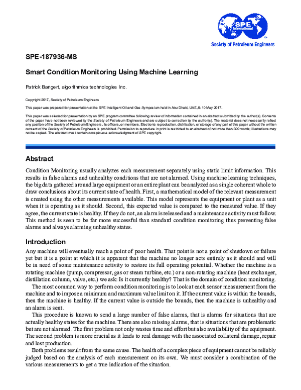 (PDF) SPE-187936-MS Smart Condition Monitoring Using Machine Learning