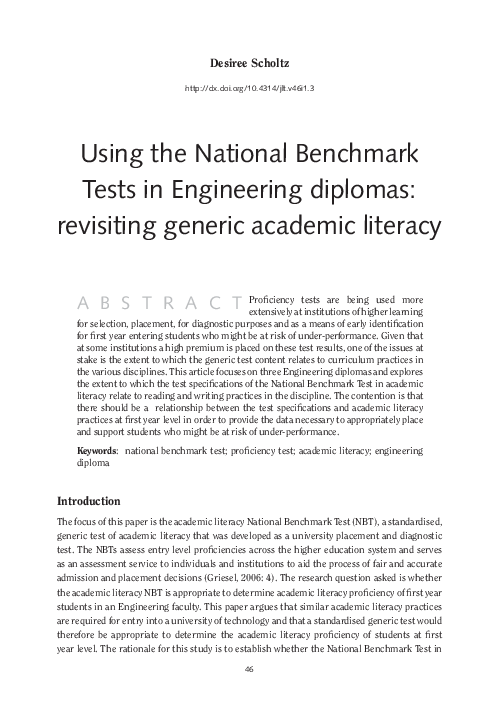 (PDF) Using the National Benchmark Tests in Engineering diplomas ...