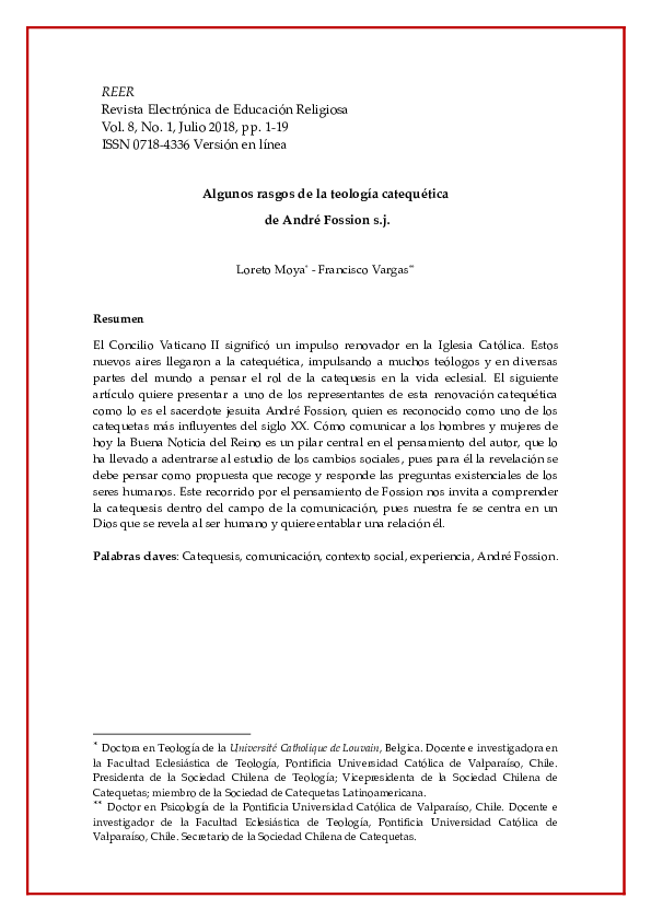 (PDF) Algunos rasgos de la teología catequética de André Fossion s.j