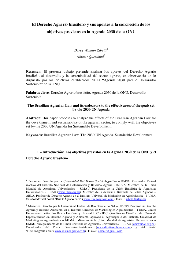 Pdf El Derecho Agrario Brasileno Y Sus Aportes A La Concrecion De Los Objetivos Previstos En La Agenda 30 De La Onu Albenir Querubini Academia Edu Pdf El Derecho Agrario Brasileno Y Sus Aportes A La Concrecion De Los Objetivos Previstos En La Agenda 30 De La Onu Albenir Querubini Academia Edu