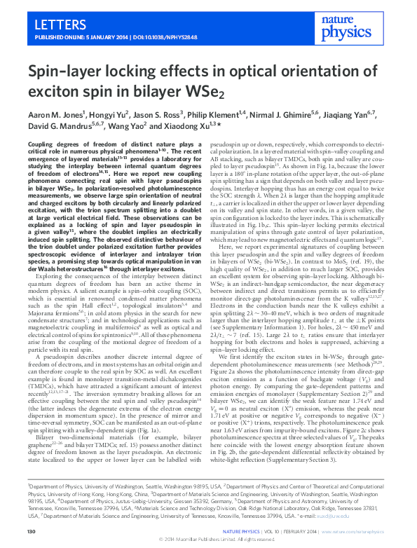 (PDF) Spin-layer locking effects in optical orientation of exciton spin ...