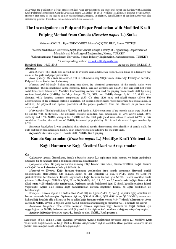 (PDF) The Investigations on Pulp and Paper Production with Modified