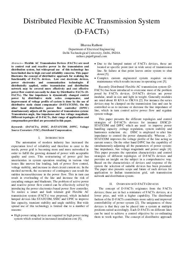 (PDF) Distributed Flexible AC Transmission System (DFACTs BHAVNA