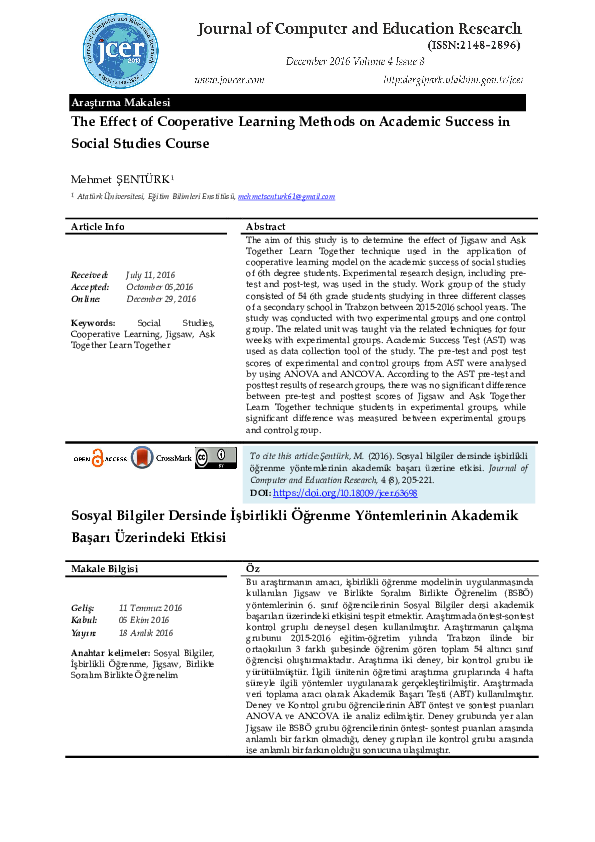 (PDF) The Effect of Cooperative Learning Methods on Academic Success in ...