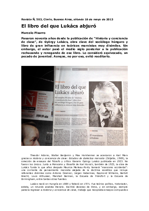 (PDF) György Lukács, “Historia y conciencia de clase”, Grijalbo, 1969