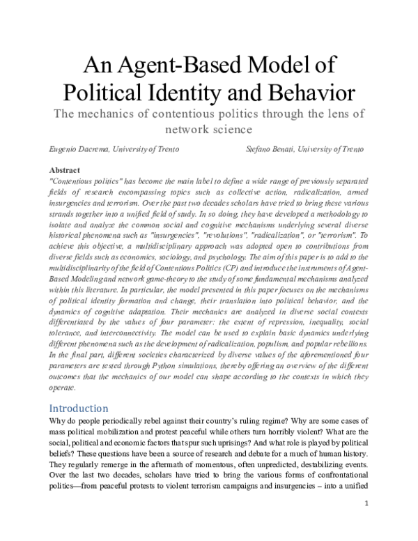(PDF) An Agent-Based Model of Political Identity and Behavior: The ...