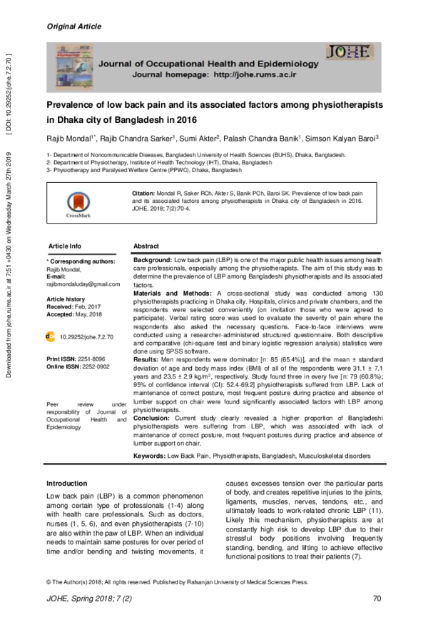 (PDF) Prevalence of low back pain and its associated factors among ...