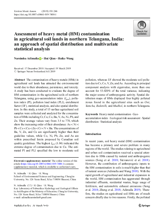 (PDF) Assessment of heavy metal (HM) contamination in agricultural soil ...