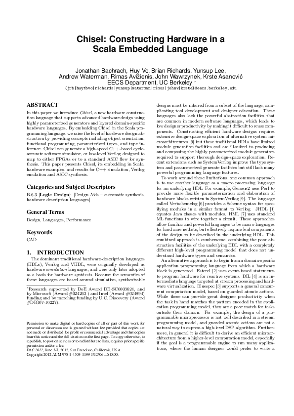 (PDF) Chisel Constructing Hardware in a Scala Embedded Language