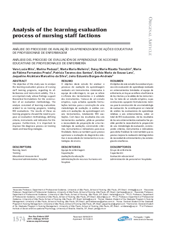 (PDF) Analysis of the learning evaluation process of nursing staff actions