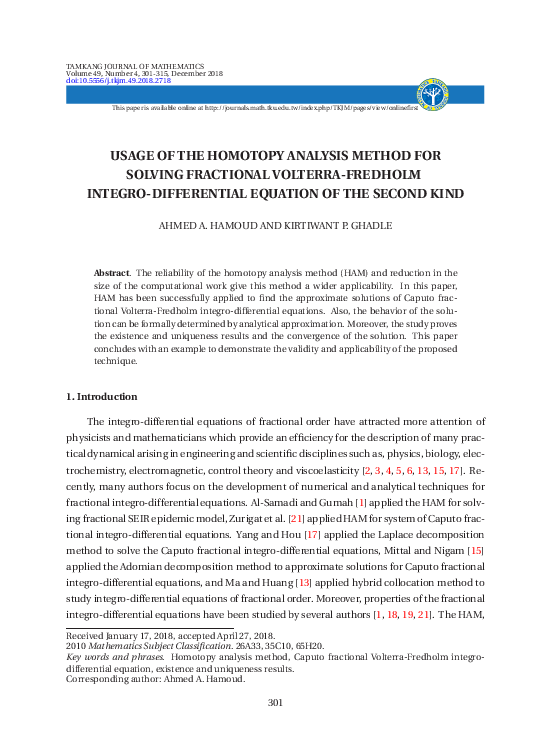 (PDF) USAGE OF THE HOMOTOPY ANALYSIS METHOD FOR SOLVING FRACTIONAL ...
