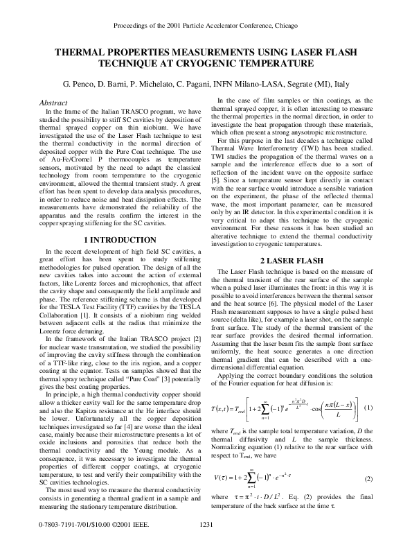 (PDF) THERMAL PROPERTIES MEASUREMENTS USING LASER FLASH TECHNIQUE AT