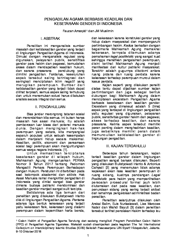 PDF) PENGADILAN AGAMA BERBASIS KEADILAN DAN KESETARAAN GENDER DI INDONESIA | Fauzan Arrasyid - Academia.edu
