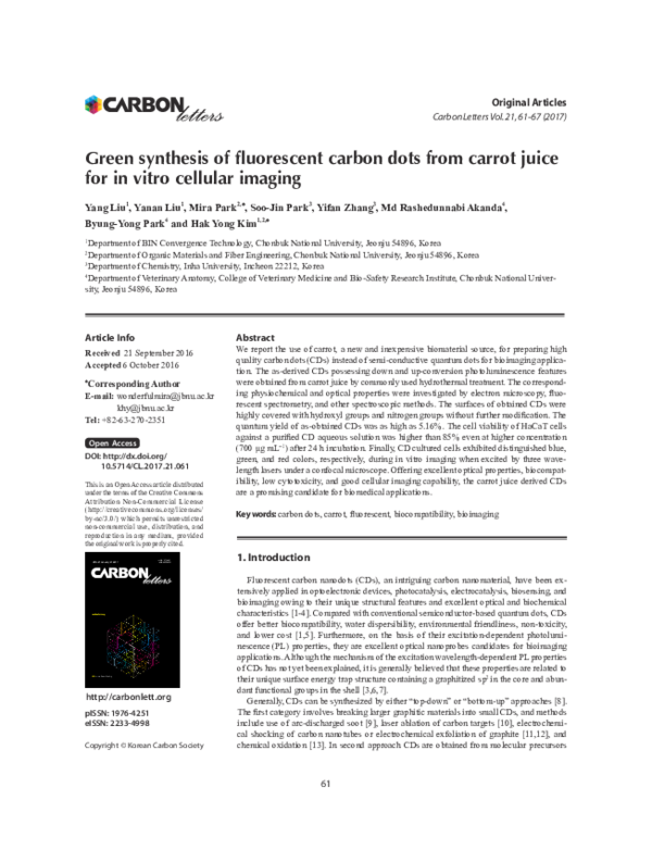 (PDF) Green synthesis of fluorescent carbon dots from carrot juice for ...