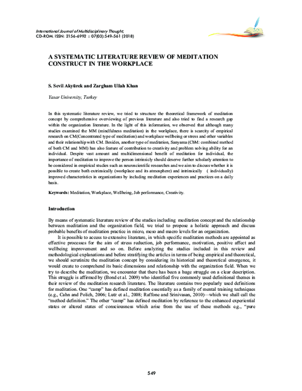 (PDF) A SYSTEMATIC LITERATURE REVIEW OF MEDITATION CONSTRUCT IN THE ...
