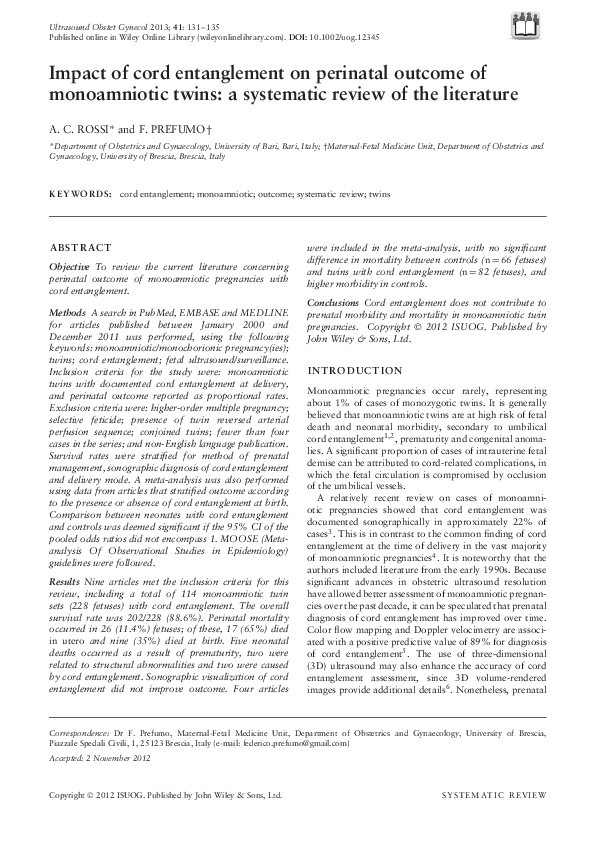 (PDF) Cord entanglement systematic review Federico Prefumo Academia.edu