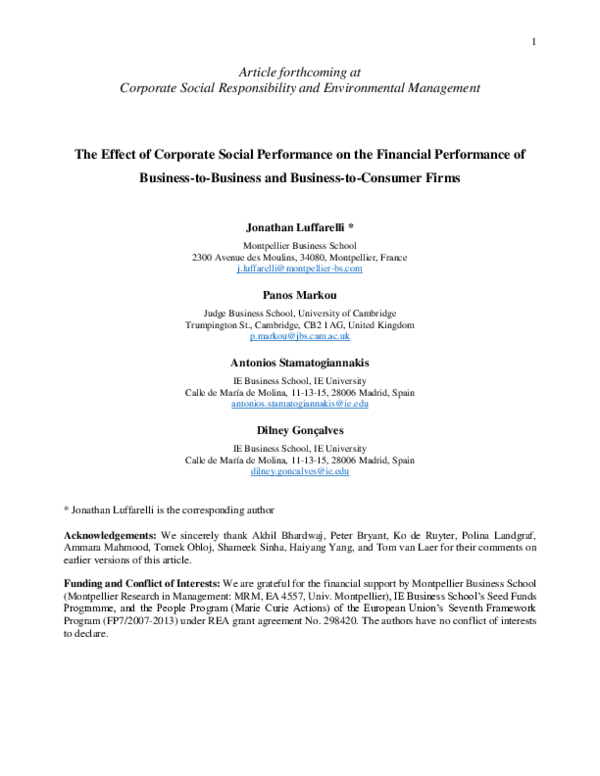 (PDF) The Effect of Corporate Social Performance on the Financial ...