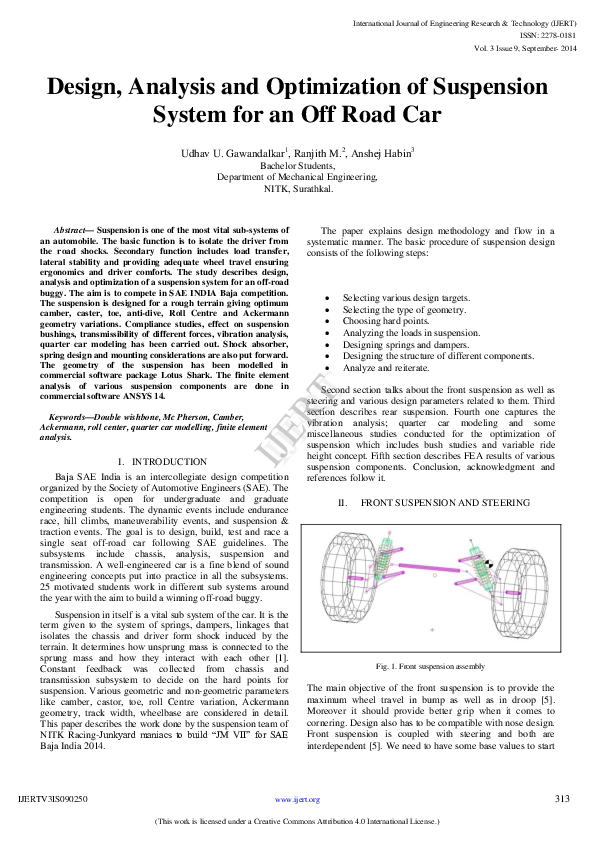 (PDF) Design, Analysis and Optimization of Suspension System for an Off