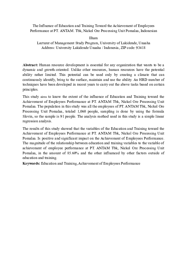 (DOC) The Influence of Education and Training Toward the Achievement of ...