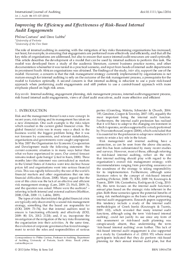 (PDF) Improving the Efficiency and Effectiveness of Risk-Based Internal ...