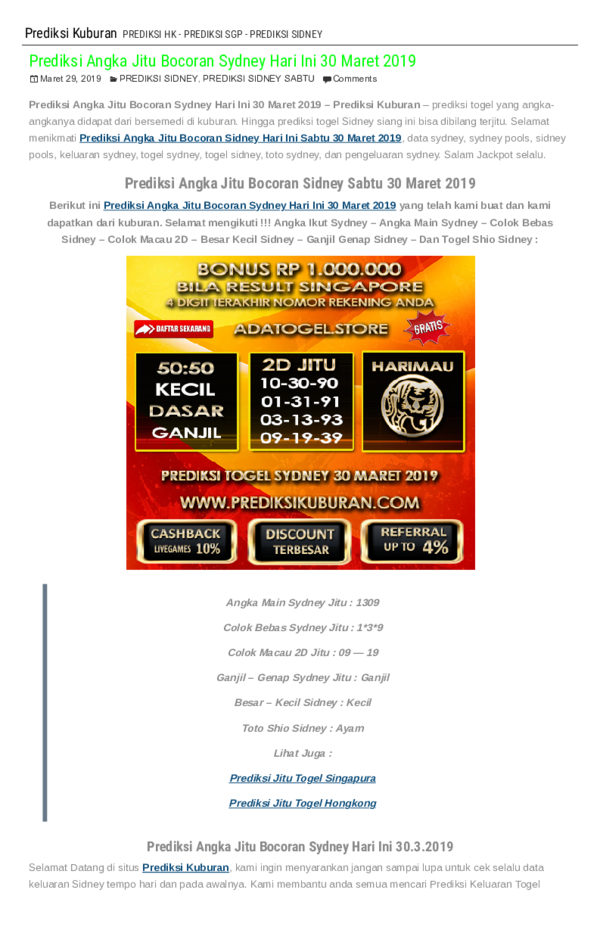 Angka Main Sidney Hari Ini 2019 Berbagai Permainan