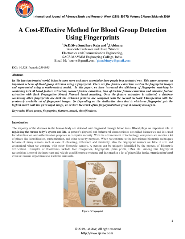 (PDF) A Cost-Effective Method for Blood Group Detection Using Fingerprints