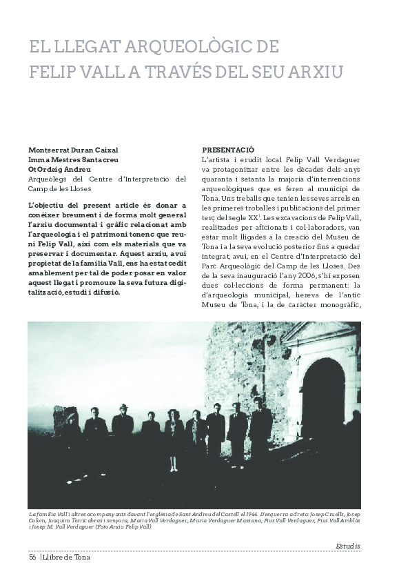 (PDF) El llegat arqueològic de Felip Vall a través del seu arxiu (Tona