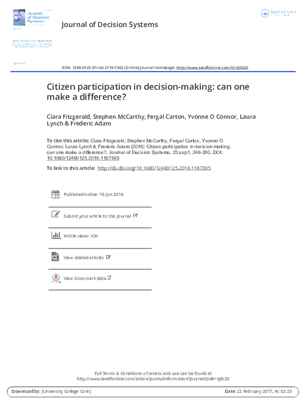(PDF) Citizen participation in decision-making: can one make a difference?