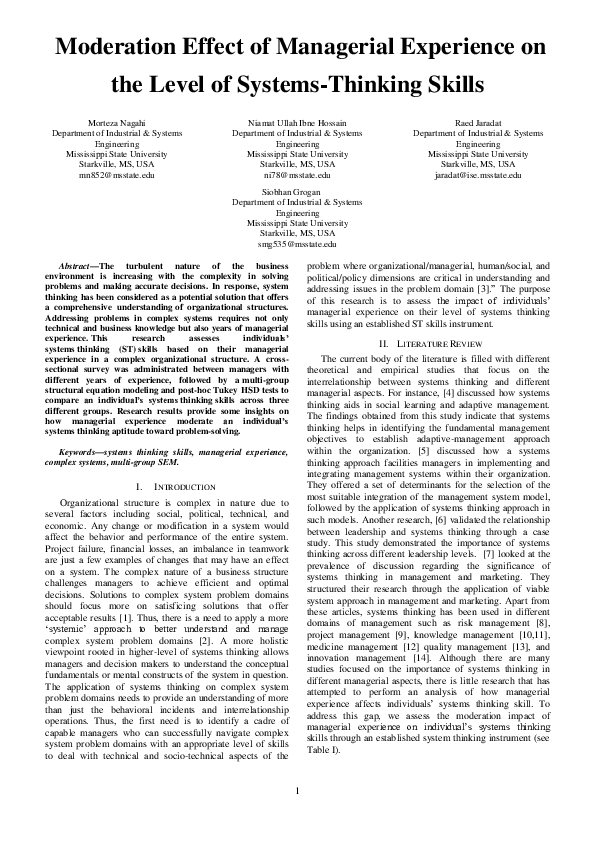 (PDF) Moderation Effect of Managerial Experience on the Level of ...