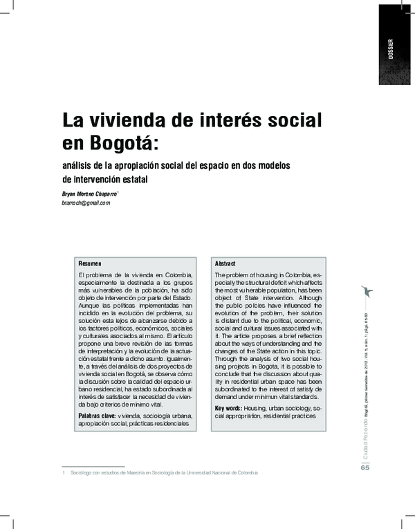 (PDF) La vivienda de interés social en Bogotá