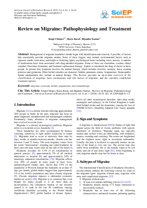 Pdf Review On Migraine Pathophysiology And Treatment Pdf Review On Migraine Pathophysiology And Treatment