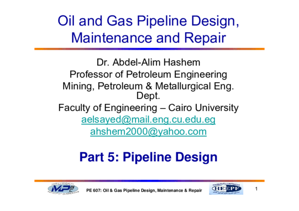 (PDF) Oil and Gas Pipeline Design, Maintenance and Repair 2 PE 607: Oil ...