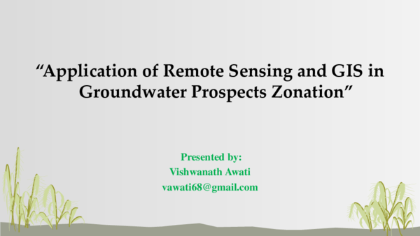 (PDF) "Application of Remote Sensing and GIS in Groundwater Prospects ...